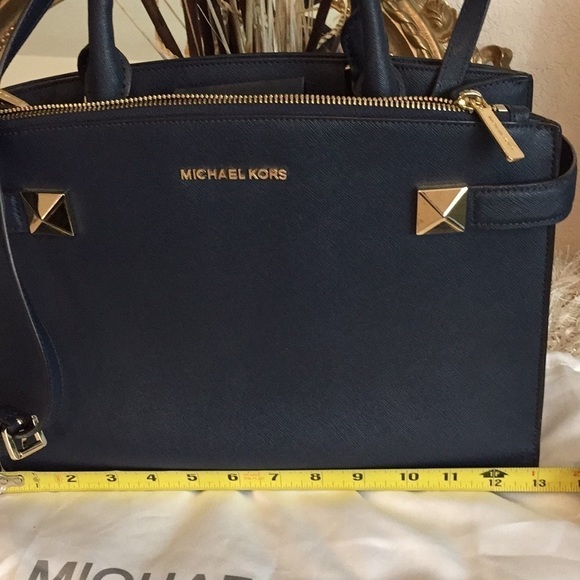 Michael Kors Karla East West Satchel Leather Navy - Picture 6 of 13
